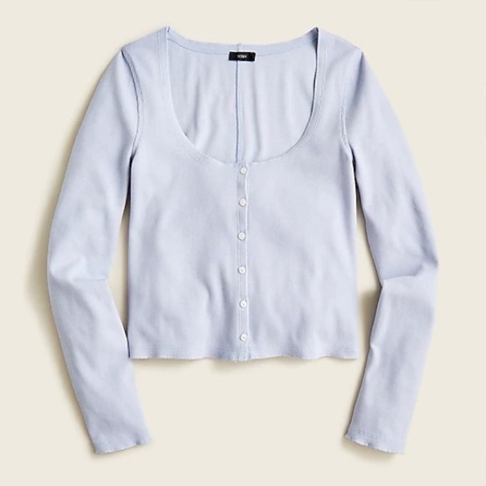 J.‎ Crew Scoop Neck Ribbed Cardigan Long Sleeve Button Front Top in Peri Shadow